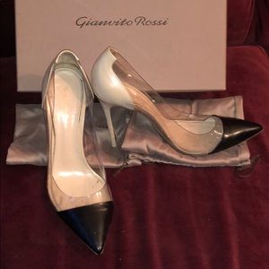 GIANVITO ROSSI beige black plexi clear heel pumps